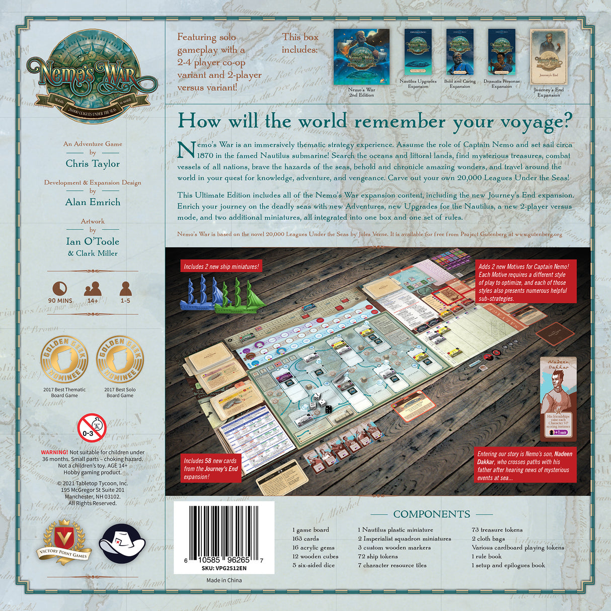 Nemo's War adventure cards and game pieces