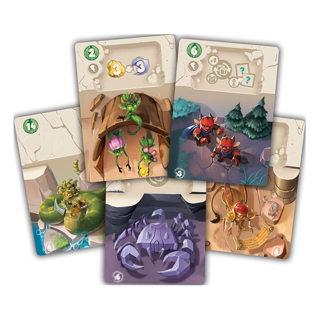 Dice Forge detailed game pieces featuring modular dice faces and heroic trials