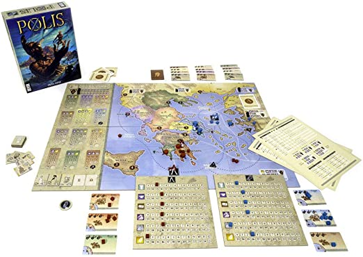 Polis game board and ancient Greece map
