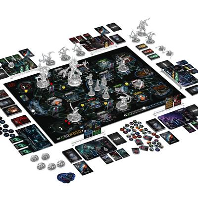 Nemesis sci-fi board game complete setup with miniatures