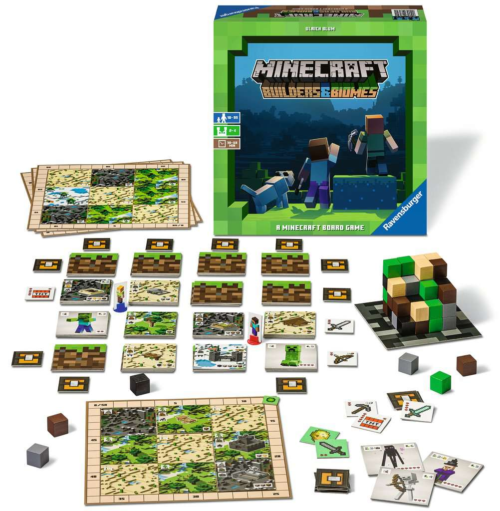 Minecraft: Builders & Biomes game box showing blocky Minecraft world
