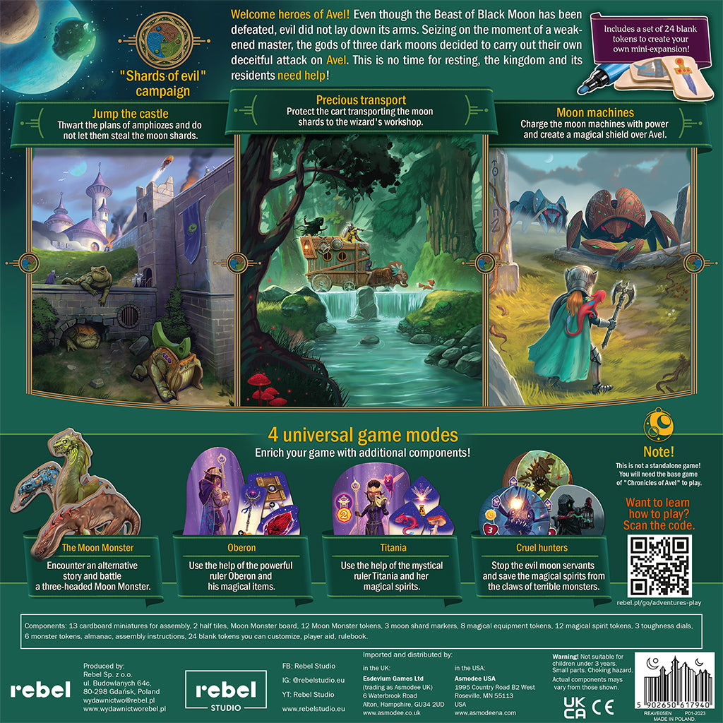 Chronicles of Avel: New Adventures board game expansion pieces and gameplay elements