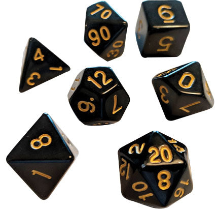 Sirius Dice: RPG Dice Set (7): Solid Black, Gold Ink