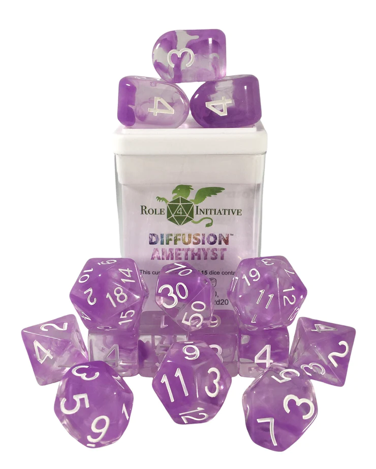Polyhedral Dice: Diffusion Amethyst - Set of 15 | Elderwoods