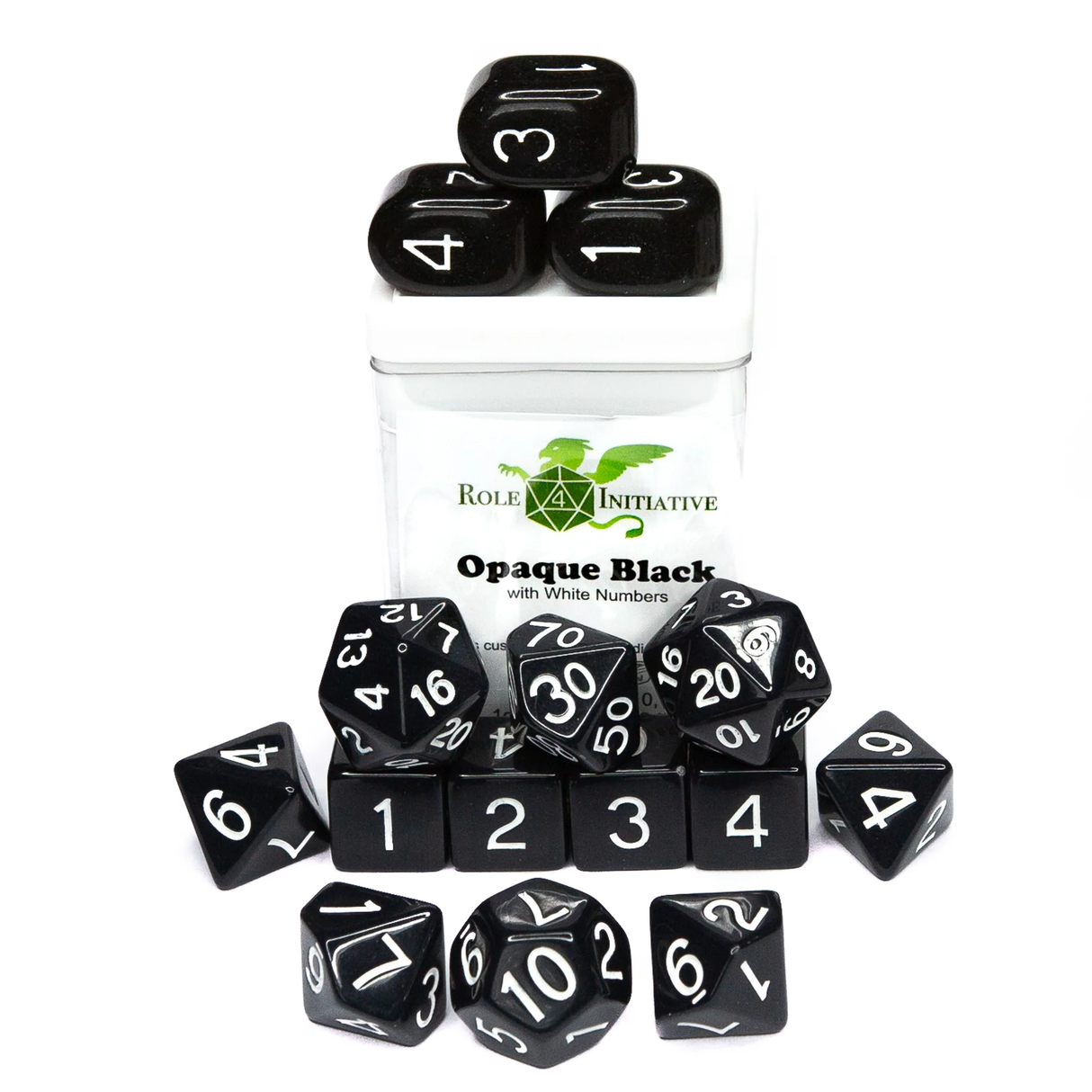Polyhedral Dice: Opaque Black w/ White Numbers 15 set | Elderwoods
