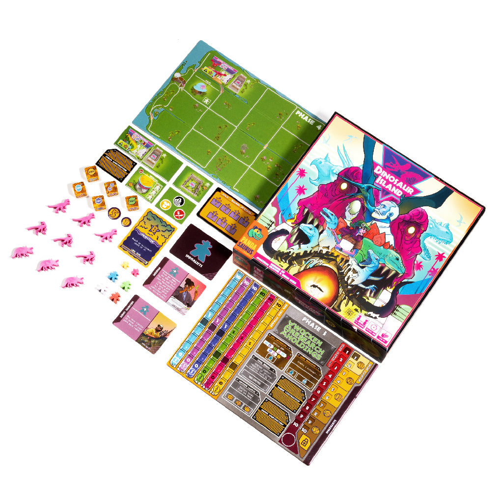 Dinosaur Island gameplay setup with park building and DNA collection mechanics