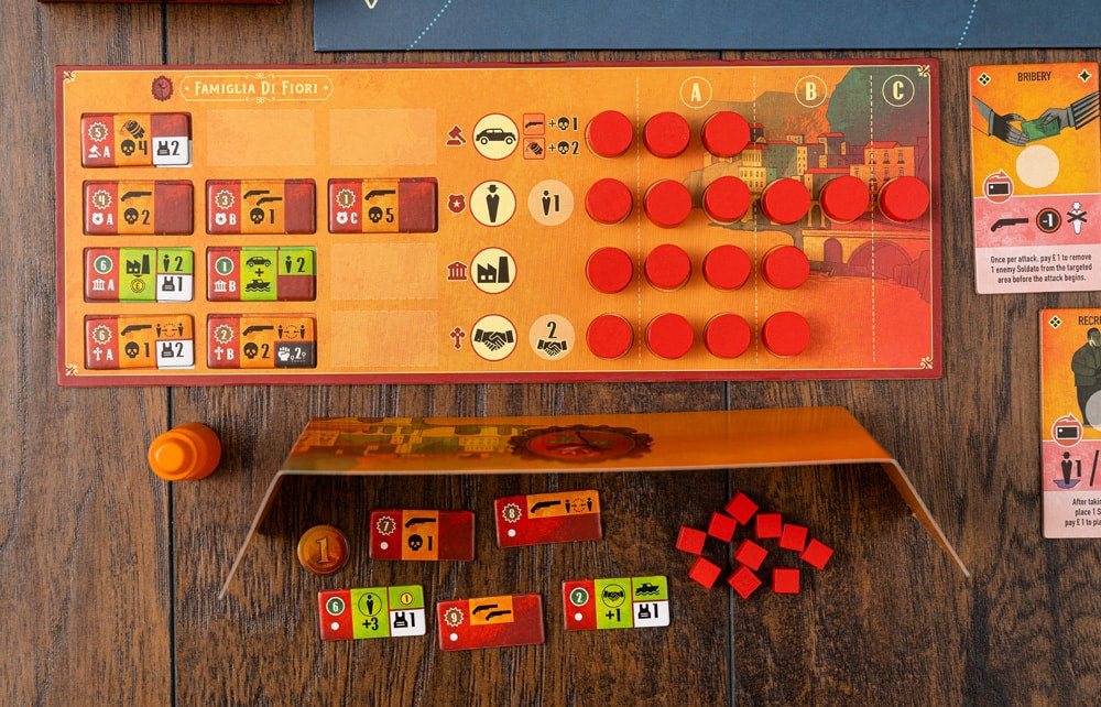 La Famiglia: The Great Mafia War game components and cards
