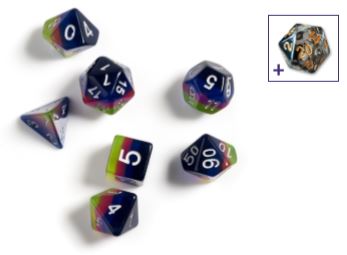 Sirius Dice: RPG Dice Set (7): Pink, Green, Blue | Elderwoods