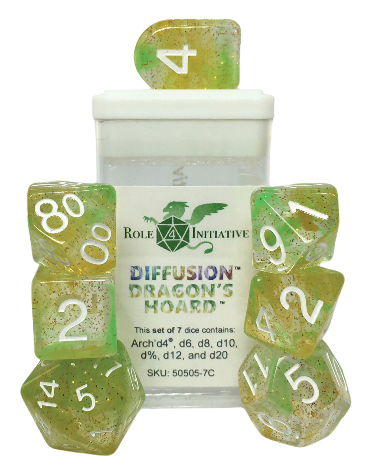 Polyhedral Dice: Diffusion Dragon`s Hoard - Set of 7 RPG | Elderwoods