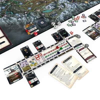 Elder Scrolls Skyrim Adventure Game with character miniatures and quest cards
