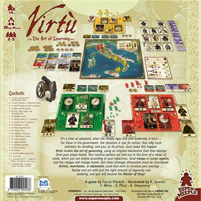 Virtu detailed game pieces and scoring tokens