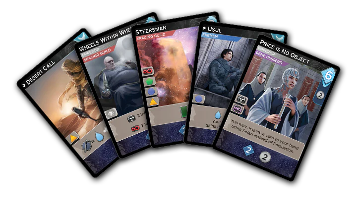 Dune: Imperium - Uprising detailed game pieces and leader cards