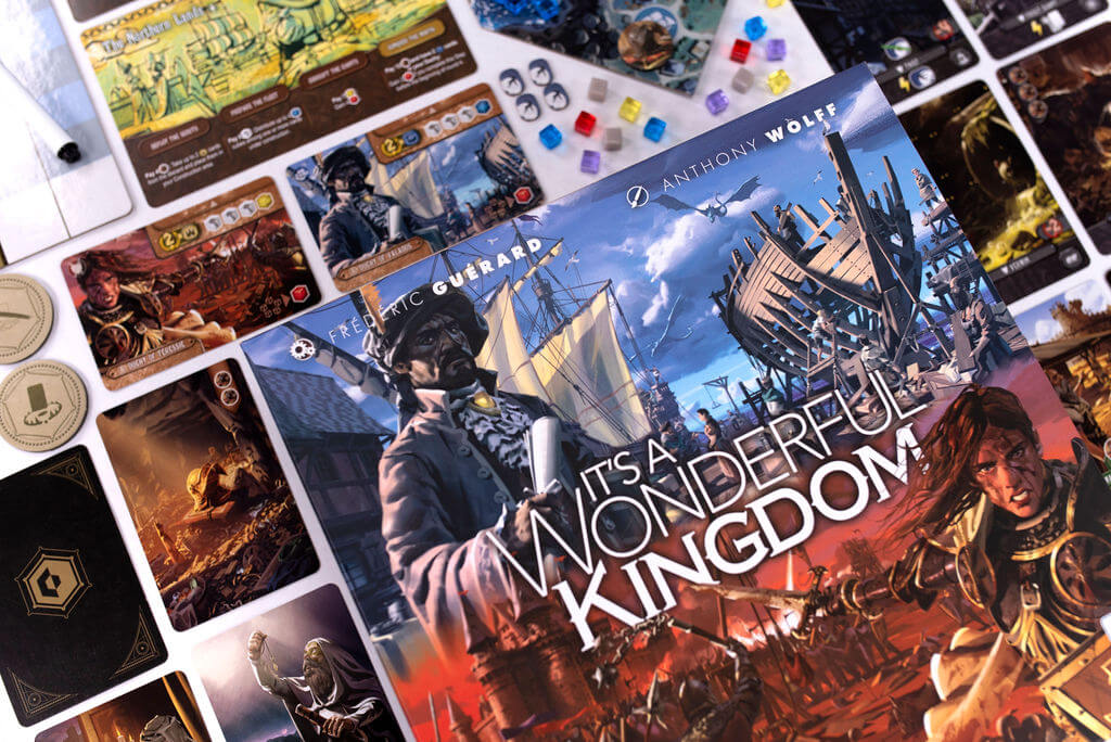 It's A Wonderful Kingdom game components and resource cubes