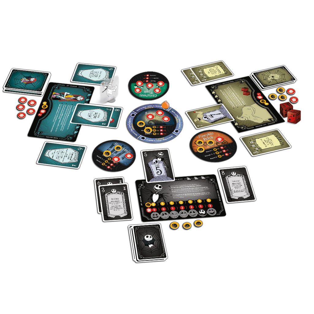 The Nightmare Before Christmas game components and cards