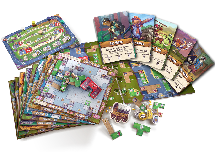 Wild Tiled West game components and tiles