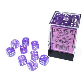 Chessex - Borealis 12mm d6 Purple/white luminary dice block (36 dice)