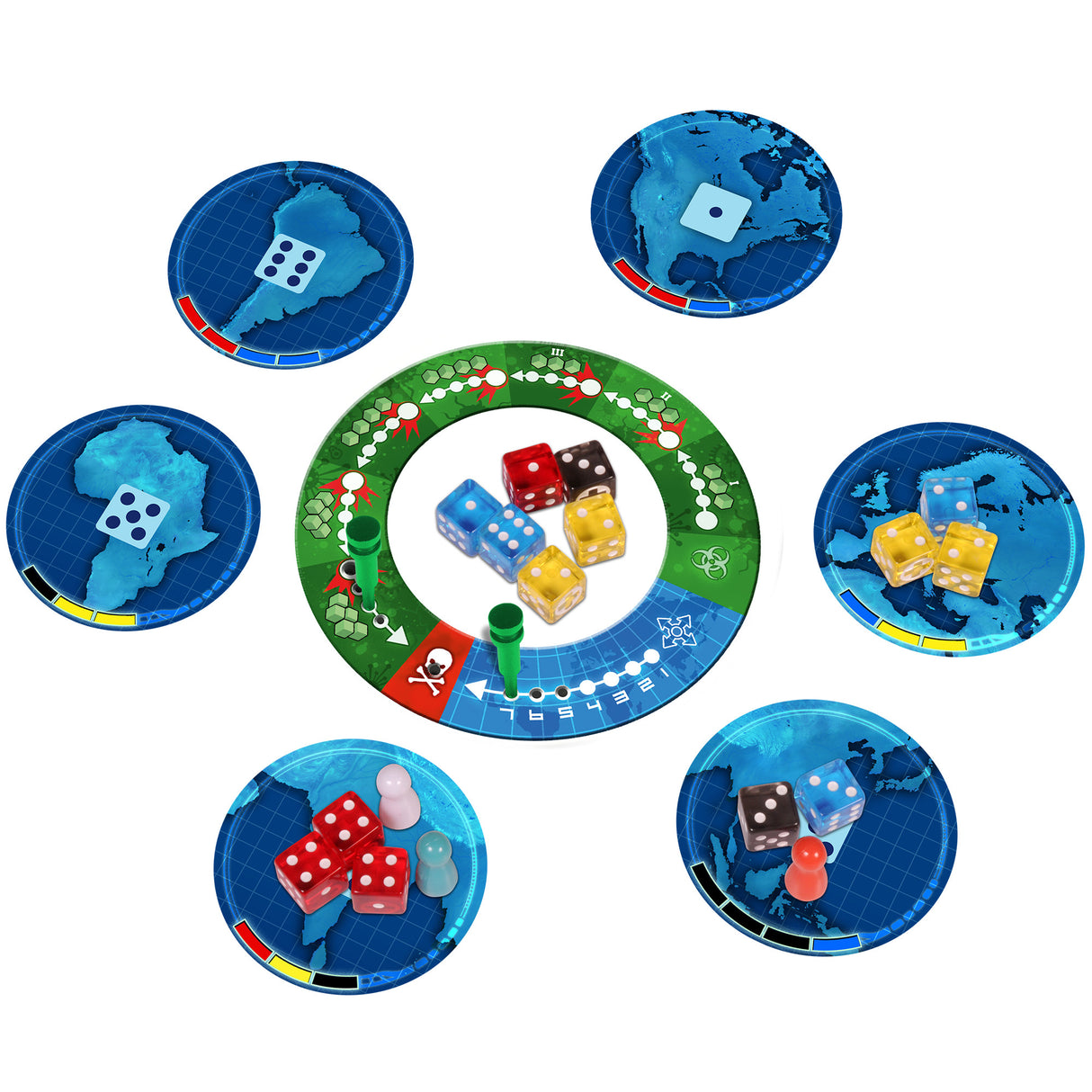 Pandemic: The Cure gameplay with treatment center and dice