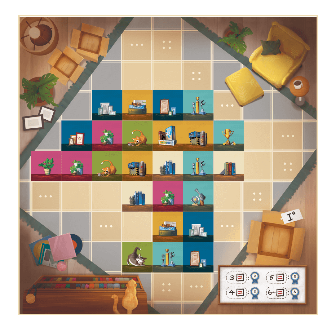 My Shelfie player board with organized shelf display