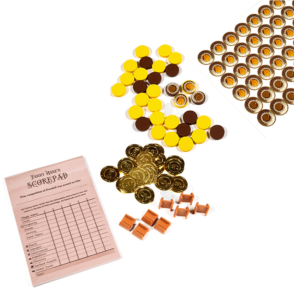 Everdell Big Ol Box of Storage tokens with scorepad