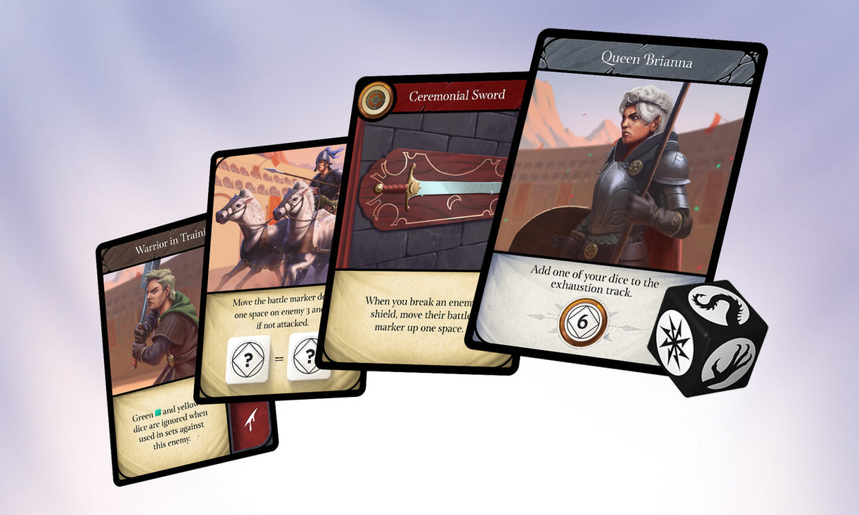 Solo Hero: Proving Grounds board game cards and gameplay