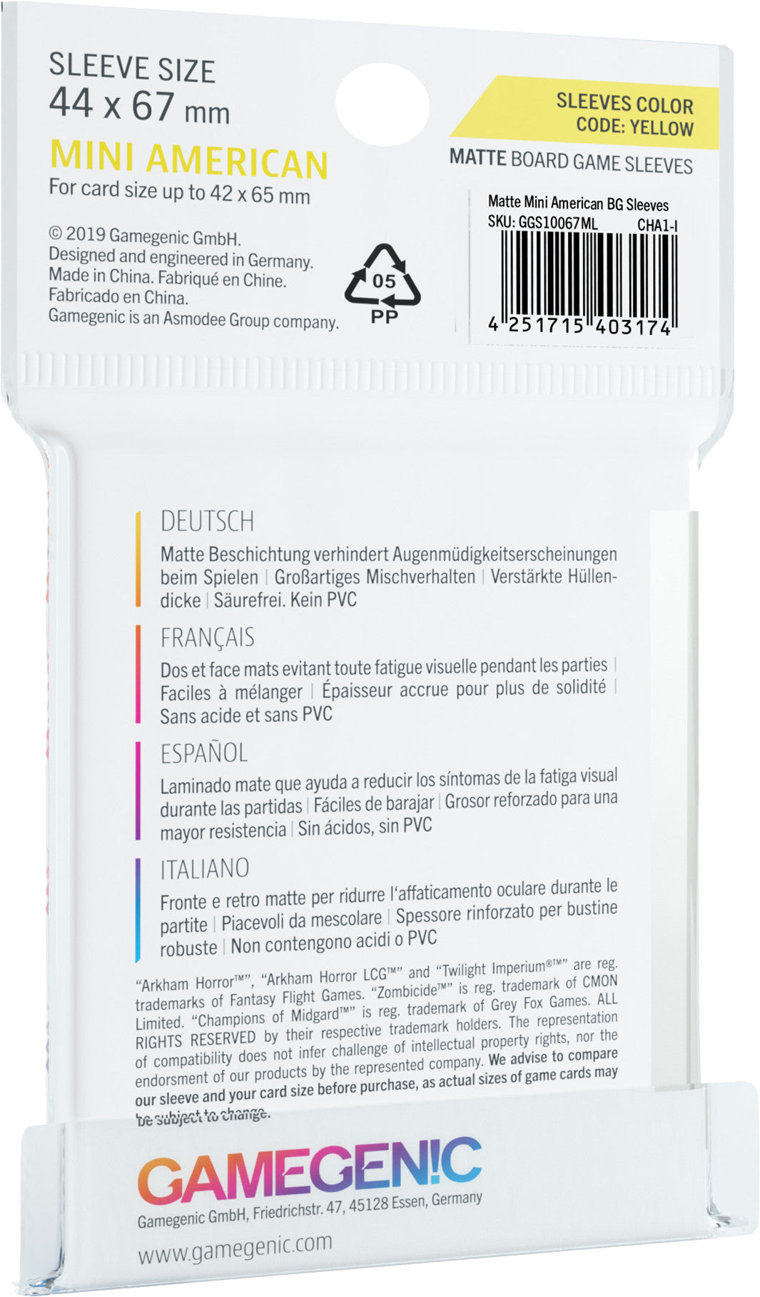 Gamegenic: Sleeve Matte Mini American code: Yellow