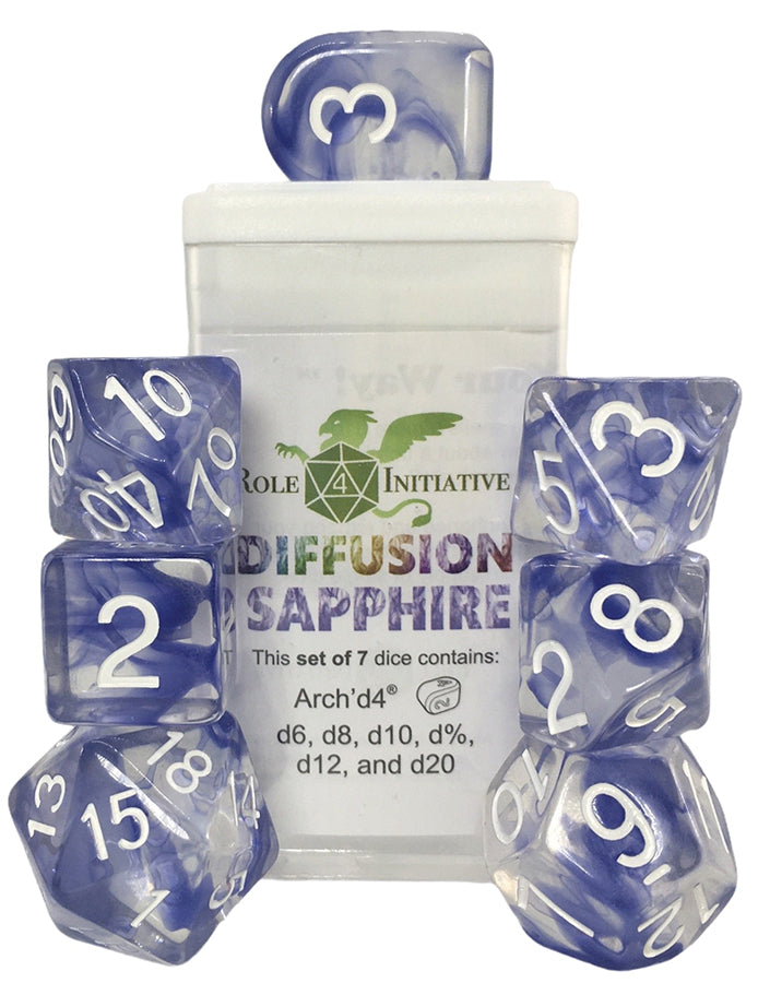 Polyhedral Dice: Diffusion Sapphire - set of 7 | Elderwoods