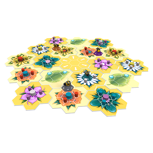 Beez colorful flower tiles and bee meeples