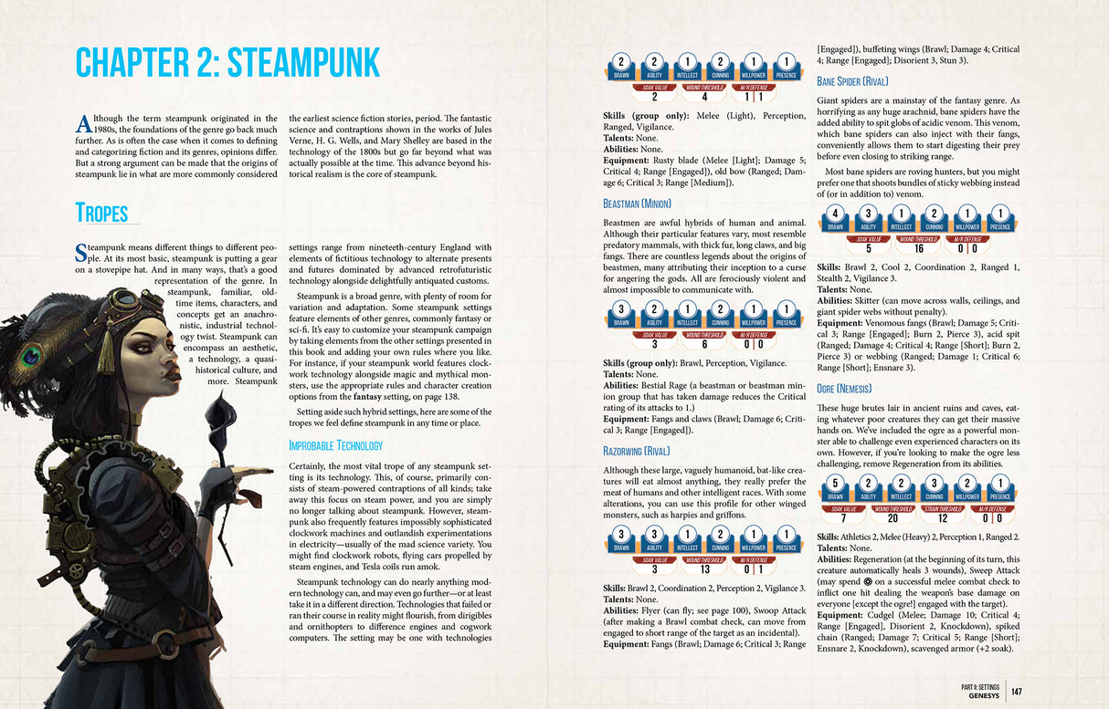 Genesys: Core Rulebook RPG interior pages with skill system details