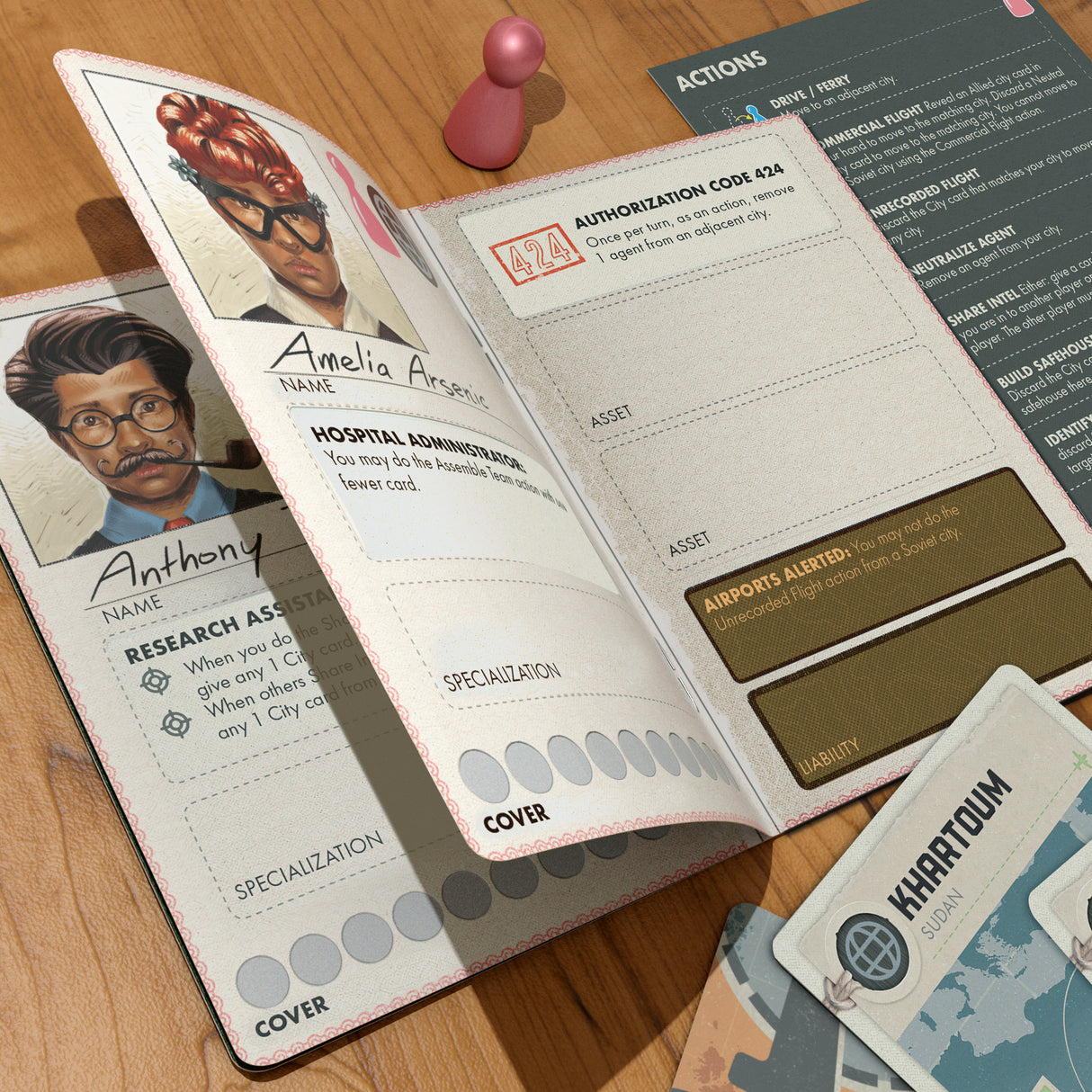 Pandemic: Legacy: Season 0 game components and spy cards