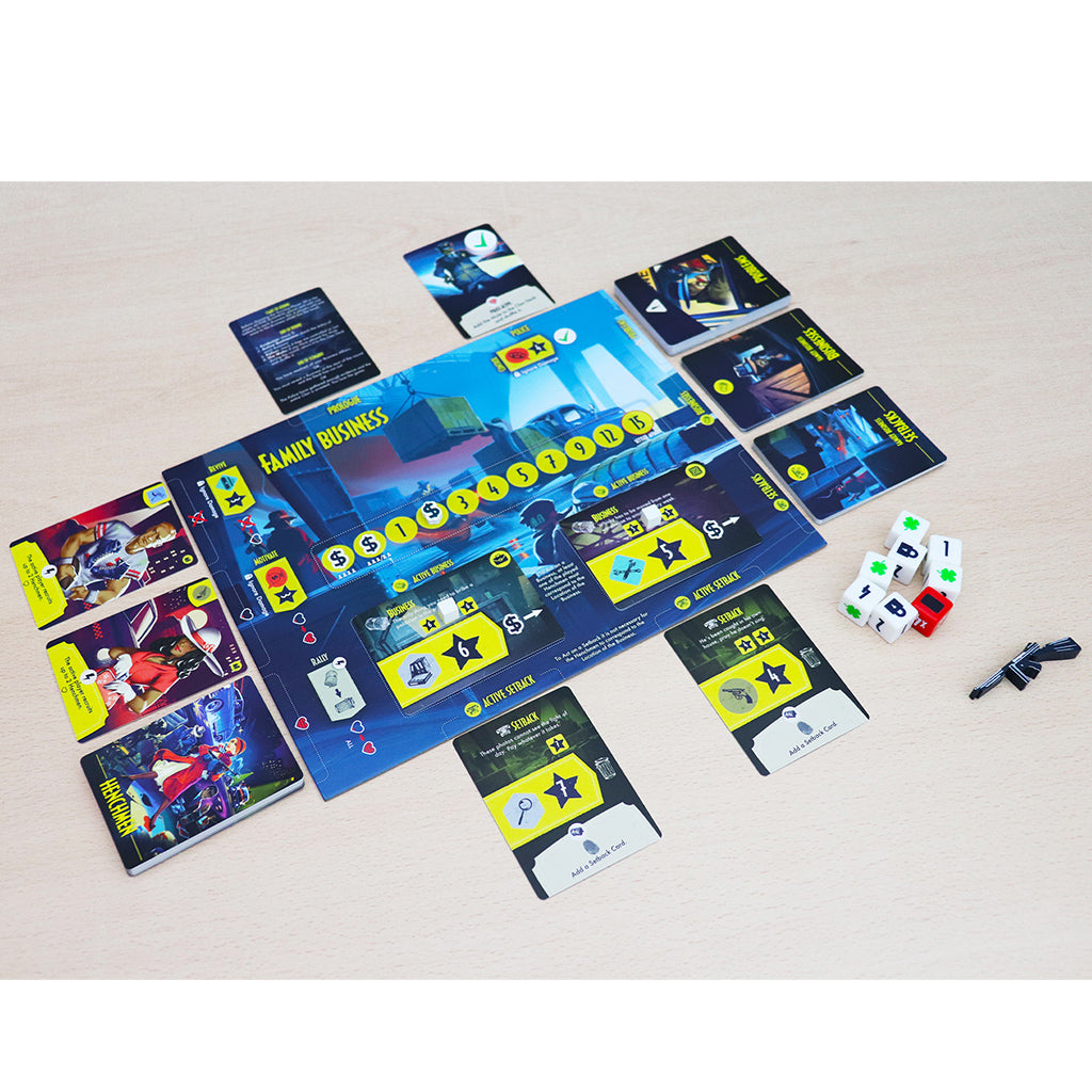 Fictions - Memoirs of a Gangster board game story cards and narrative elements