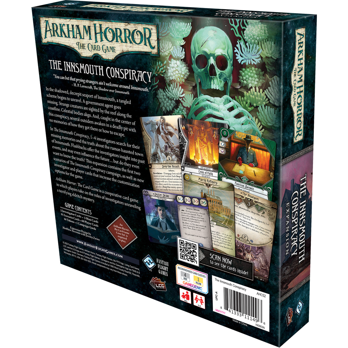 Arkham Horror: TCG - The Innsmouth Conspiracy game components and cards