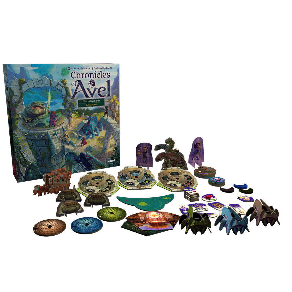 Chronicles of Avel: New Adventures board game expansion box showing fantasy adventure theme