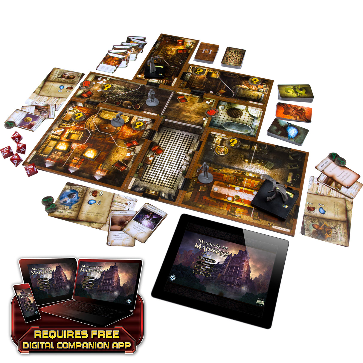 Mansions of Madness: 2nd Edition game components and cards