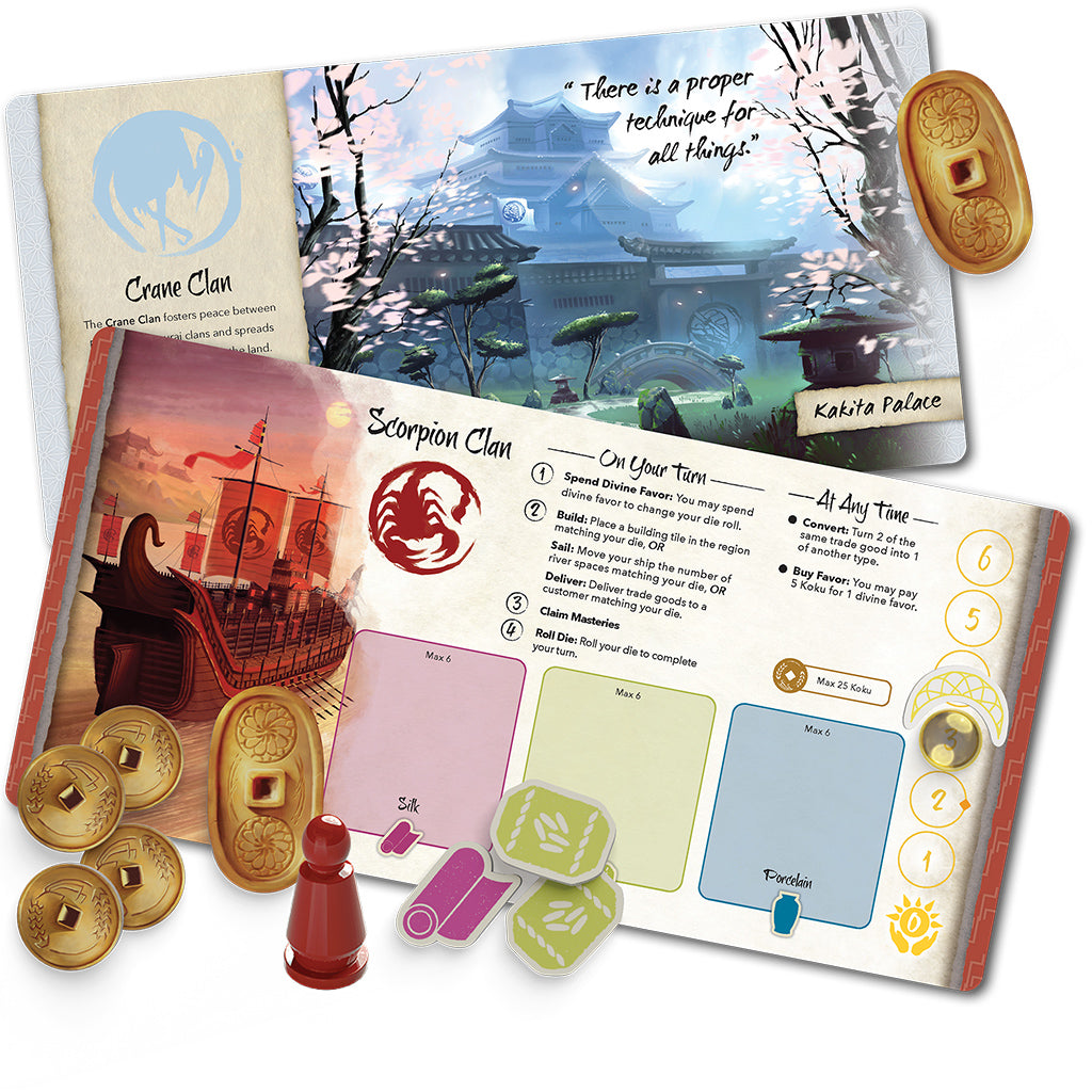 River of Gold L5R game components including Rokugan adventure and samurai quest elements