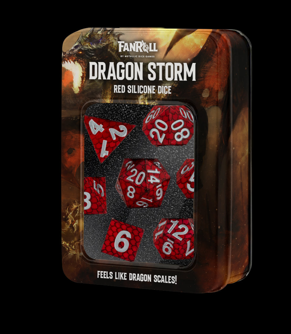 Dragon Storm Silicon Dice Set: Red Dragon Scales textured surface detail