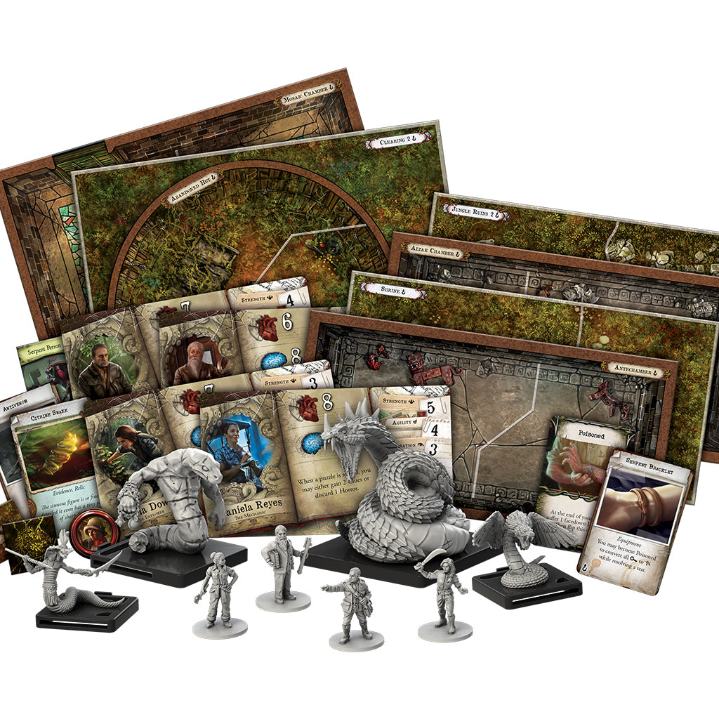 Mansions of Madness: Path of the Serpent expansion components and tiles