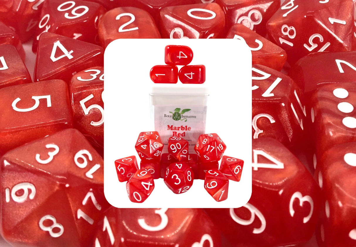 Polyhedral Dice: Marble Red - Set of 15 | Elderwoods