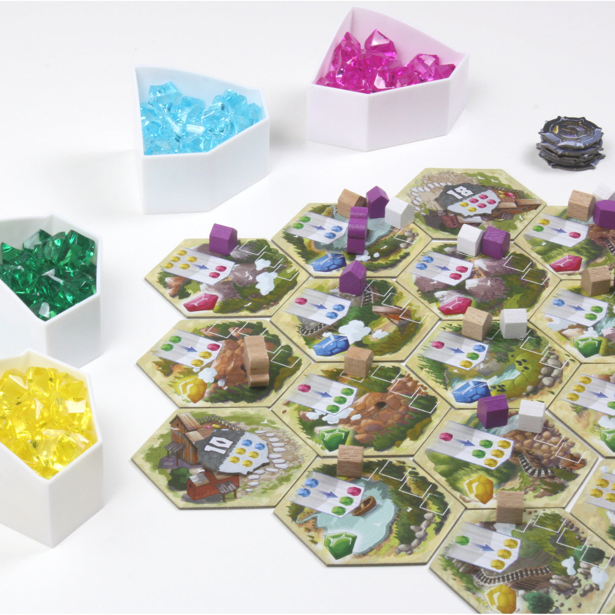 Century: Golem Eastern Mountains board game cards and crystals