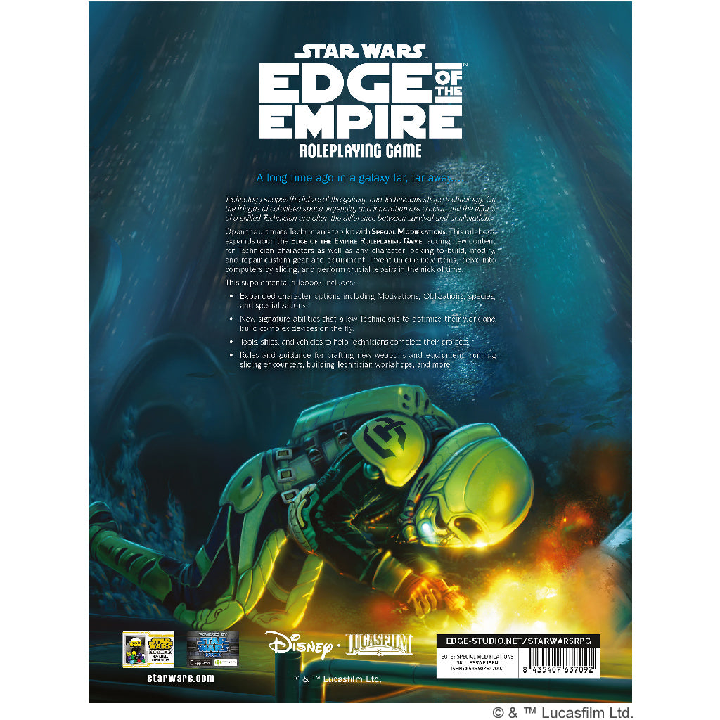 Star Wars - Edge of the Empire RPG: Special Modification RPG back cover with content details