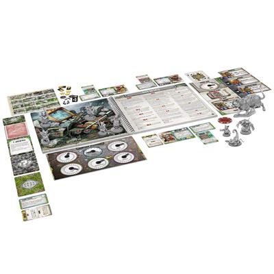 Aftermath game components and survivor miniatures