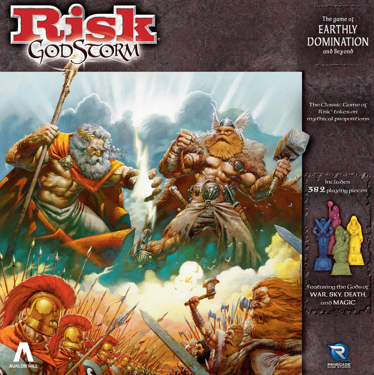 Risk: Godstorm detailed game pieces and god figures