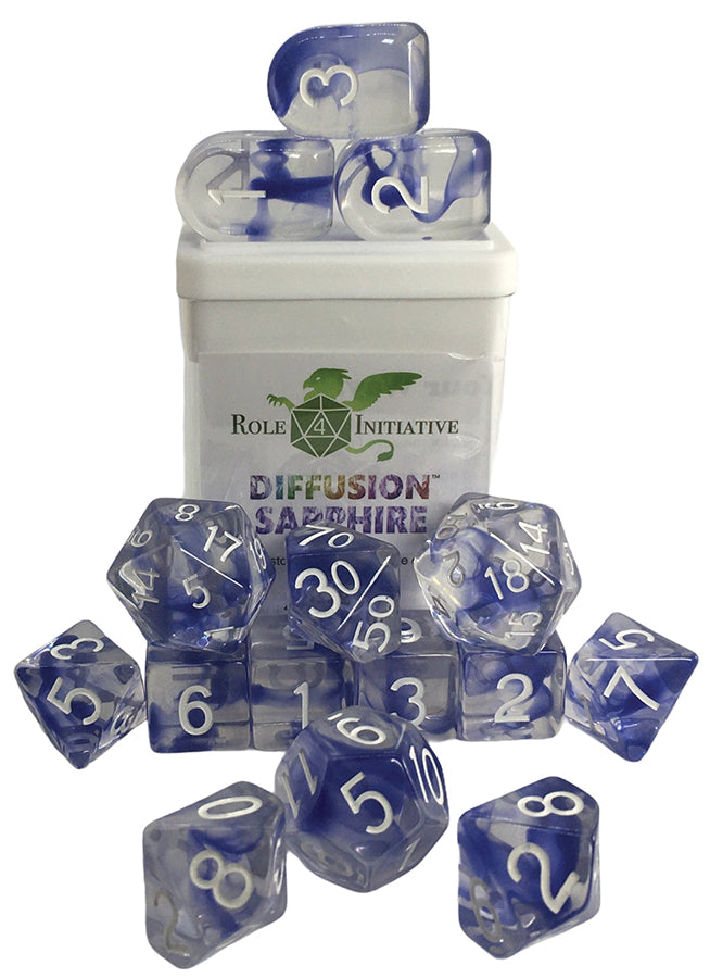 Polyhedral Dice: Diffusion Sapphire - Set of 15 | Elderwoods