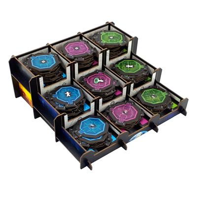 Space Gate Odyssey astronaut meeples and resource tokens