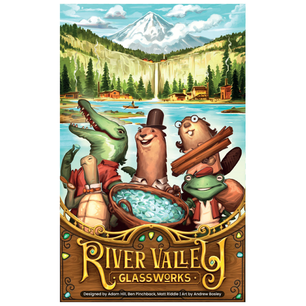 River Valley Glassworks board game detailed setup with tokens and pieces