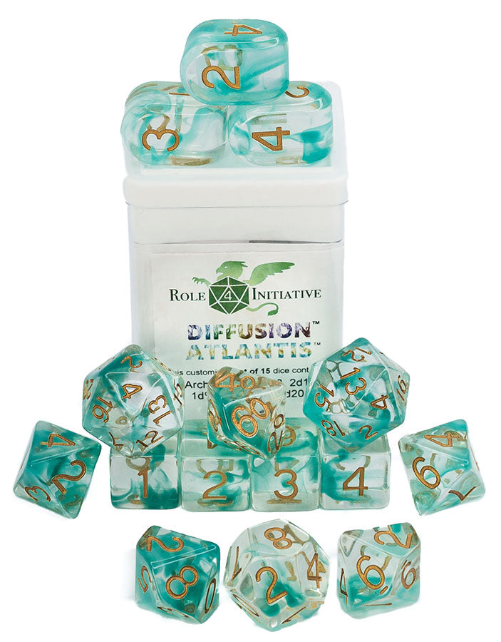 Polyhedral Dice: Diffusion Atlantis - Set of 15 | Elderwoods