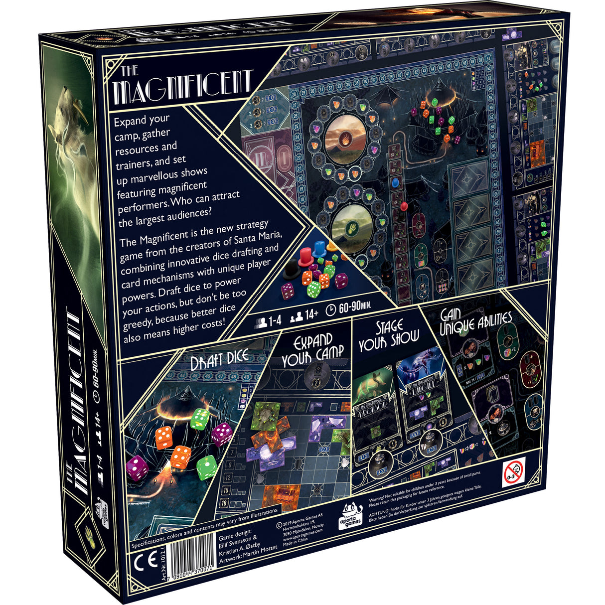 The Magnificent gameplay setup with dice and action spaces