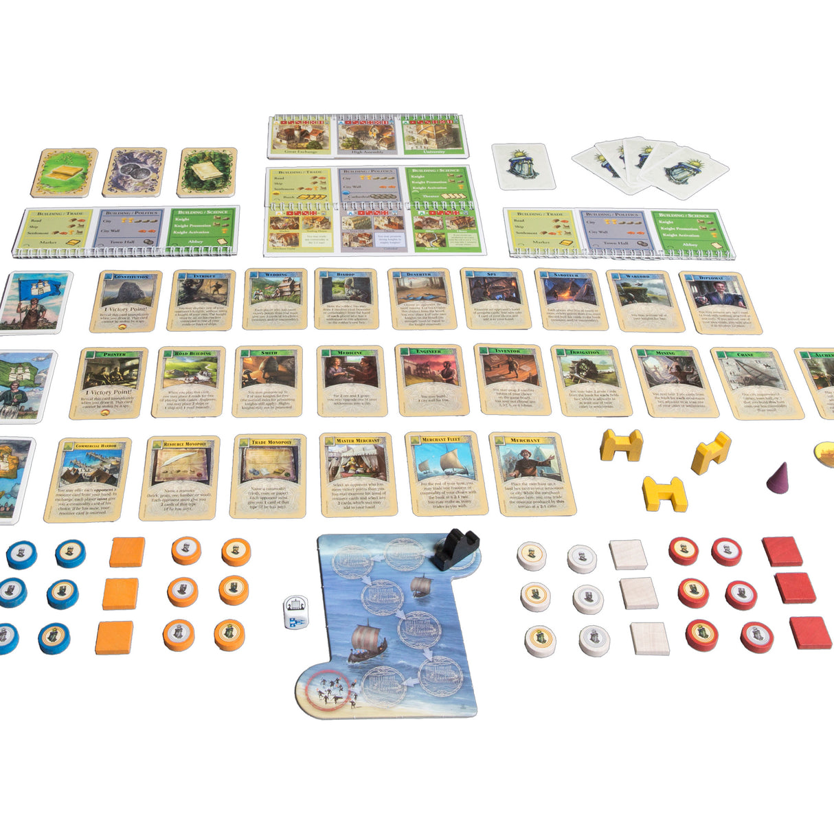 Catan: Expansion: Cities and Knights commodity cards and progress cards