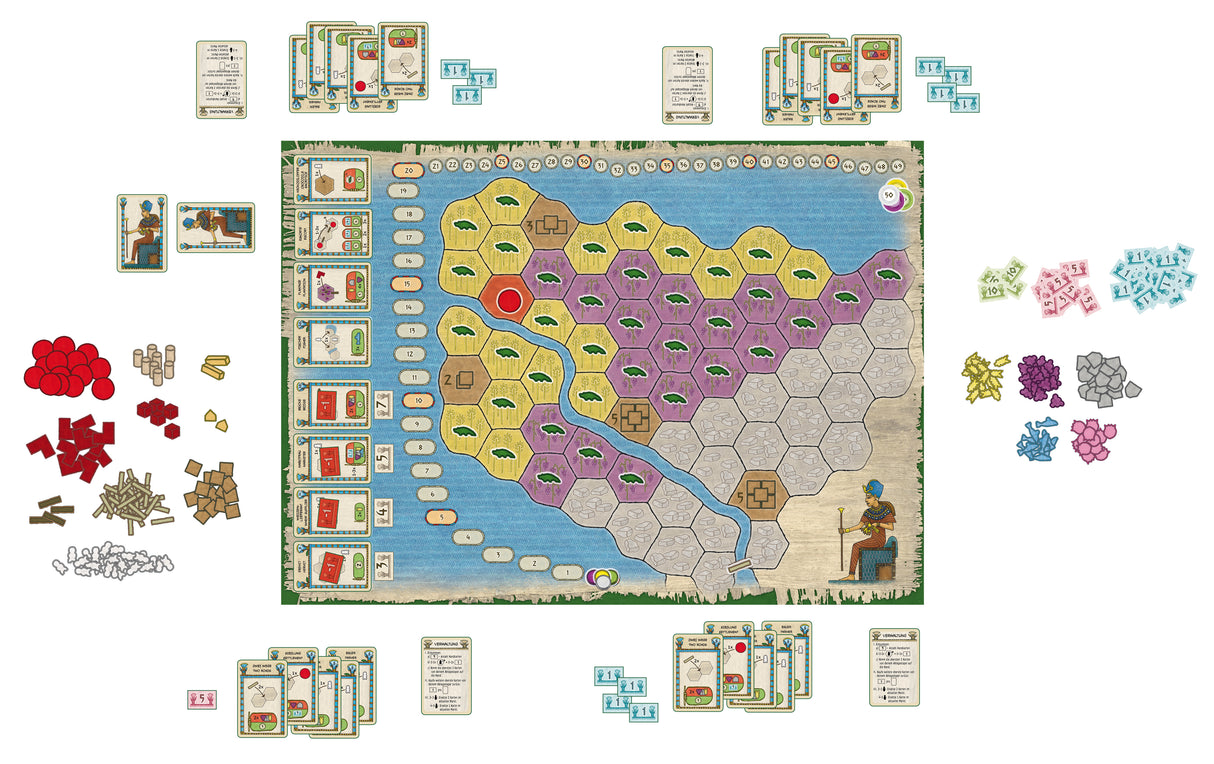 Faiyum gameplay setup with card-driven mechanics and Egyptian civilization building elements