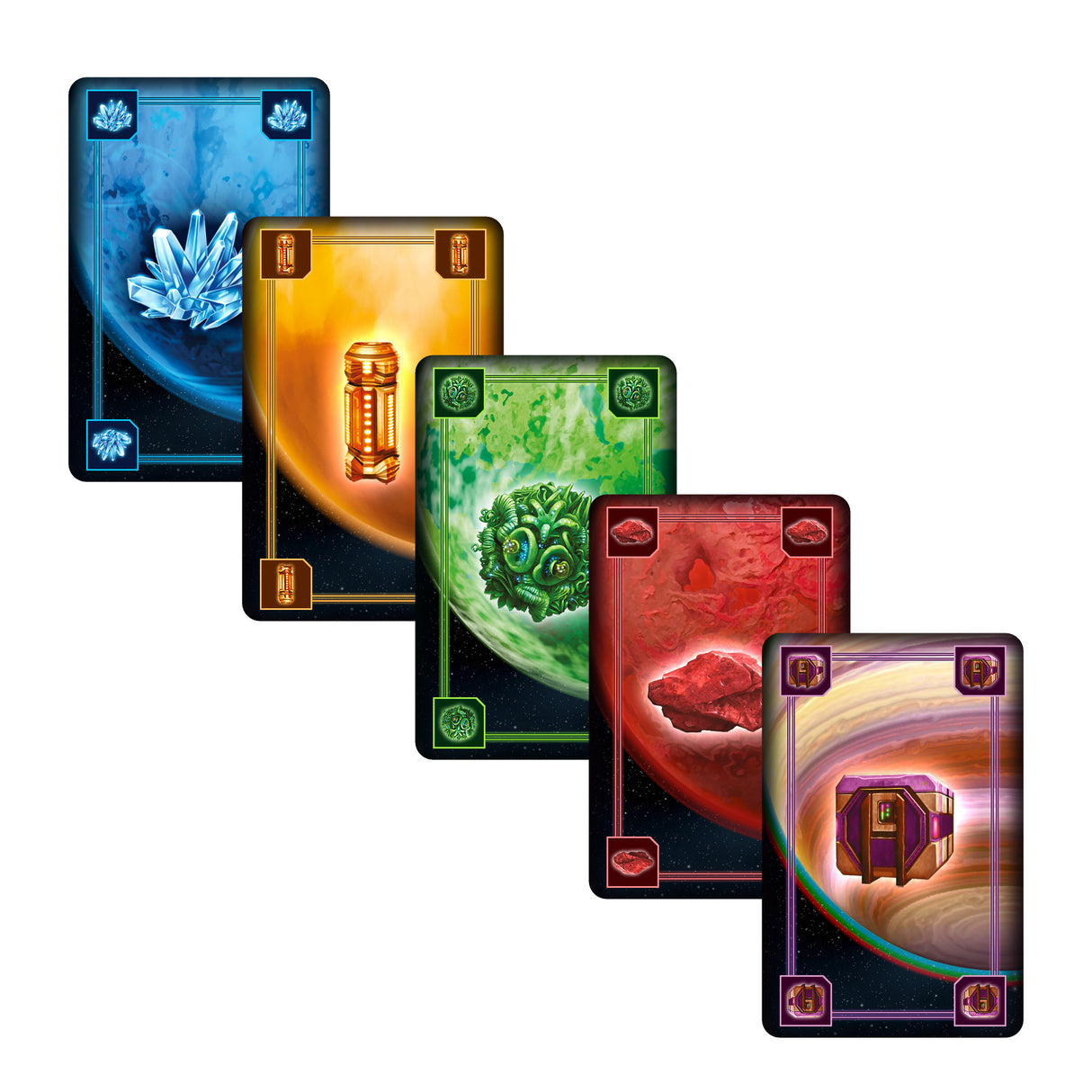 Catan Starfarers 2nd Edition spaceship pieces and alien encounter cards