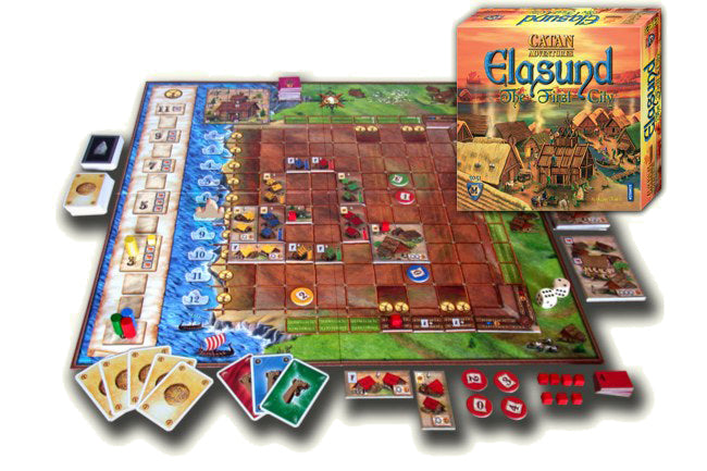 Catan Elasund The First City game board showing city-building gameplay and components